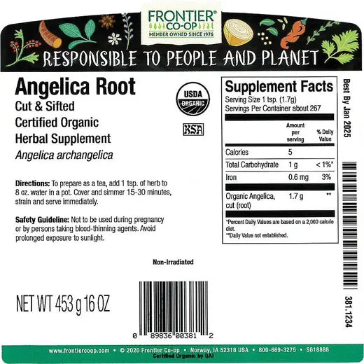 Angelica Root, Cut & Sifted, Organic 1 lb.