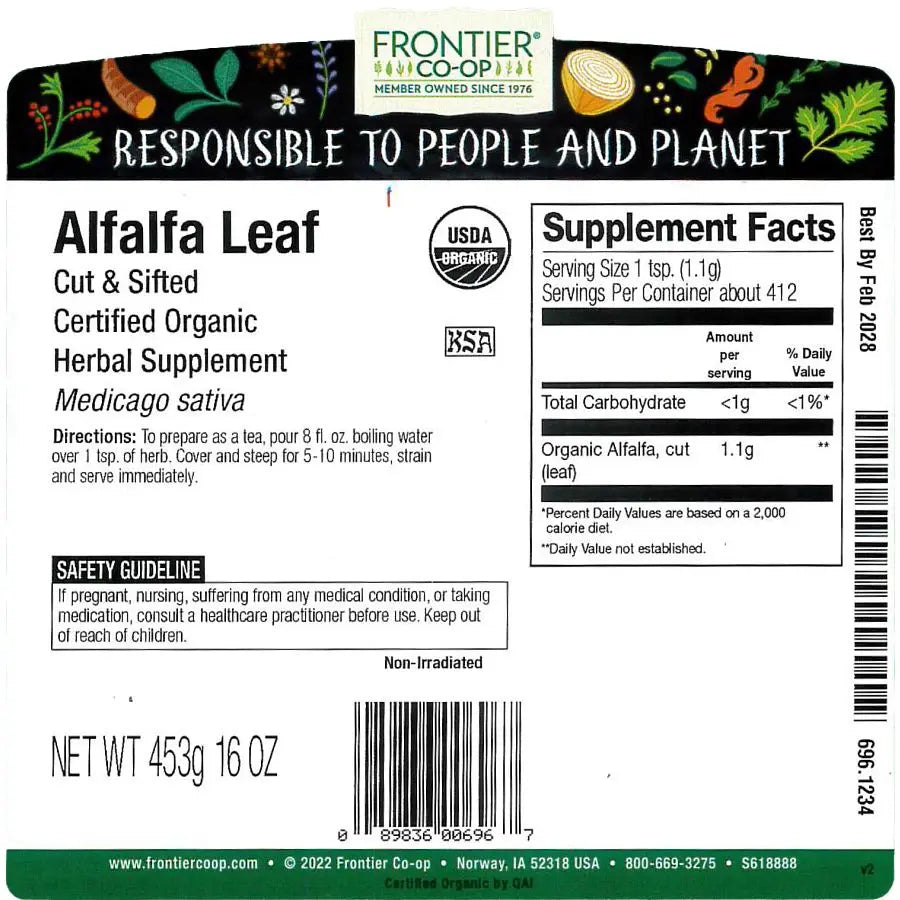 Alfalfa Leaf, Cut & Sifted, Organic 1 lb