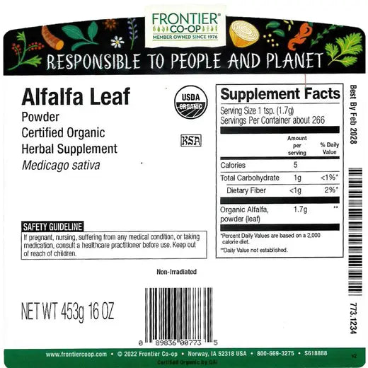 Alfalfa Leaf Powder, Organic 1 lb