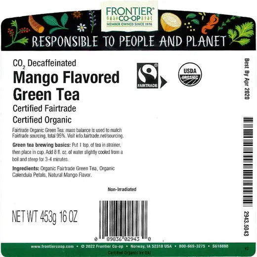 Decaffeinated Mango Flavored Green Tea, Organic, Fairtrade Certified 1 lb.