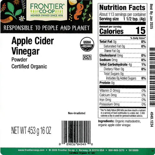 Apple Cider Vinegar Powder, Organic 1 lb.