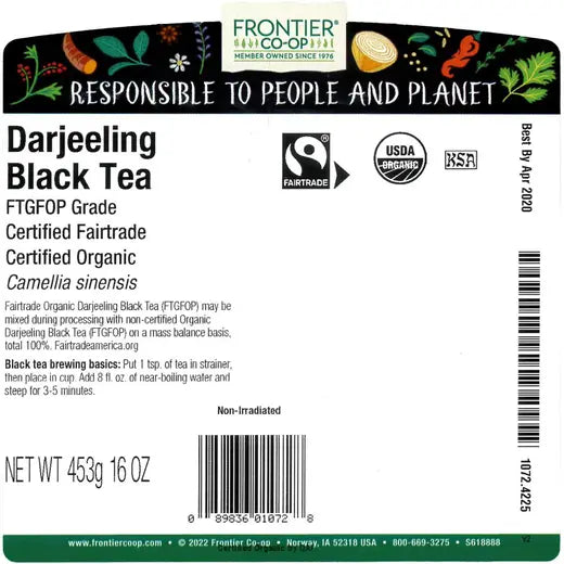 Darjeeling Black Tea (FTGFOP1 Grade), Organic, Fairtrade Certified 1 lb.
