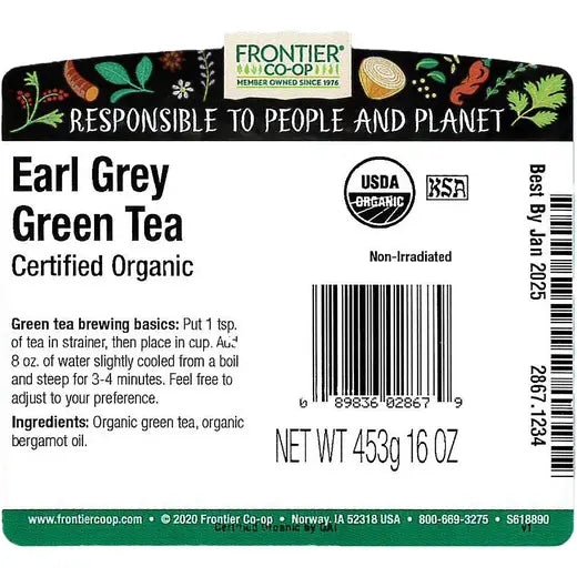 Earl Grey Green Tea, Organic 1 lb