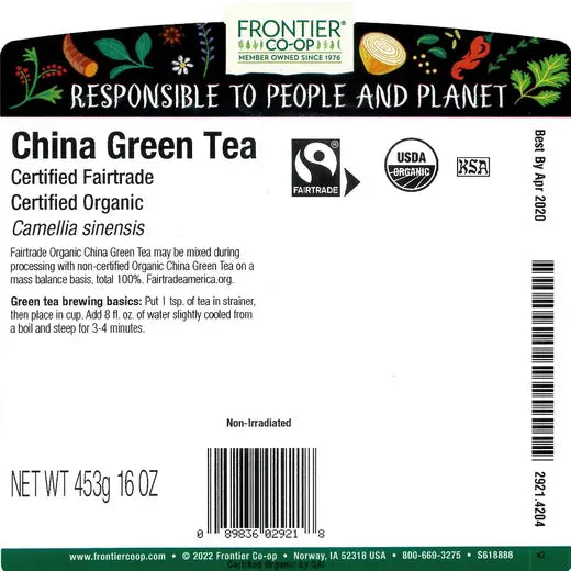 China Green Tea, Organic, Fairtrade Certified 1 lb.