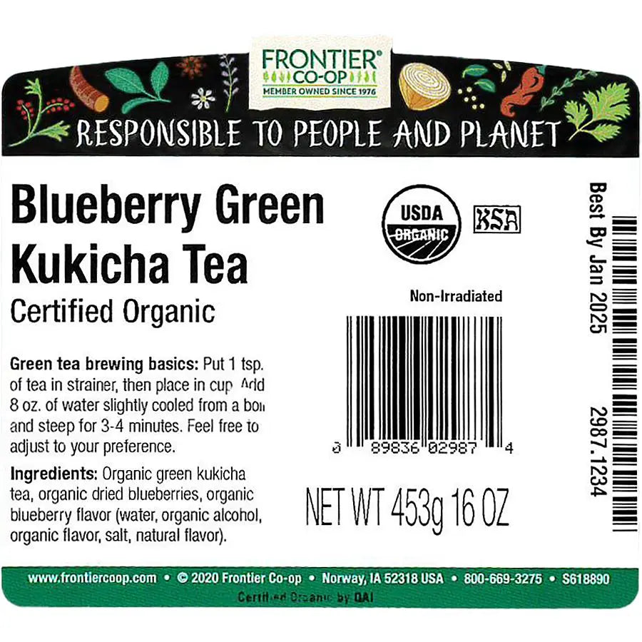 Blueberry Green Kukicha Tea, Organic 1 lb.